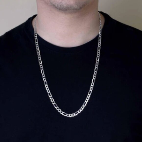 Sterling Silver Diamond Cut Figaro Chain 5.6mm 24 inches
